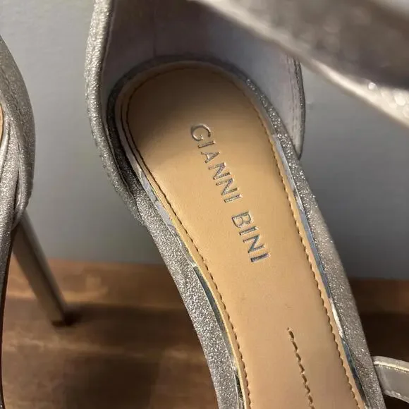 Gianni Bini Women's Size 7.5 M Glitter Silve Ankle Strappy Platform Sandals - Picture 4 of 9